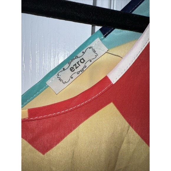 Ezra Womens Shift Dress Large Multicolored Chevron 3/4 Sleeve Mini Polyester Zip - Picture 3 of 10